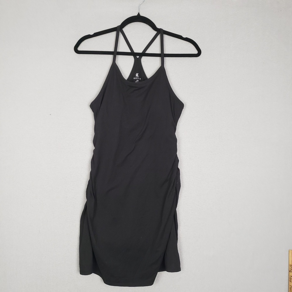 Kyodan Size S Racerback Ruched Athleisure Dress Solid Black Sporty Activewear